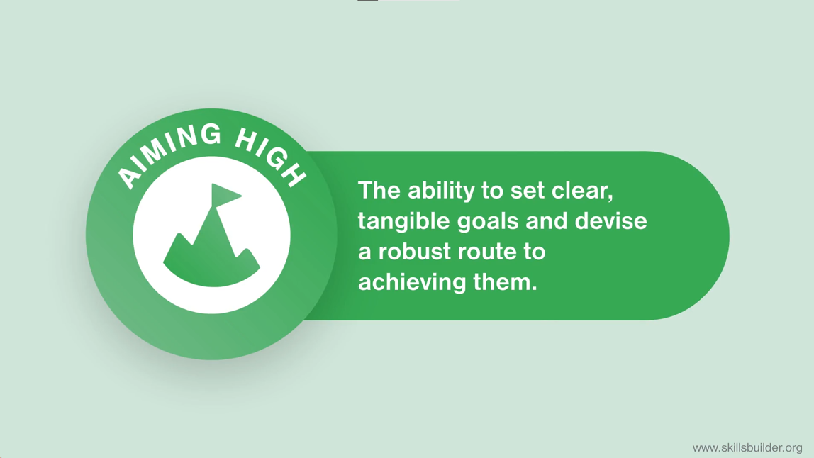 Screenshot of Aiming High Summary. Text reads 'the ability to set clear, tangible goals and devise a robust route to achieving them'