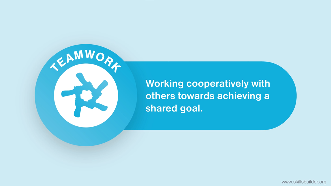 Screenshot of Teamwork Summary. Text reads 'working cooperatively with others towards achieving a shared goal'